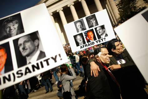 rallyforinsanity Insane leftists who are for killing of innocent human beings pretending that their opposition is crazy and Hitler-like. Oh, the irony. MSNBC fair use.